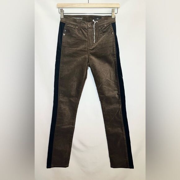 Adriano Goldschmied Mari Tuxedo Stripe Straight Brown Black Pants Women's 25 NWT - Picture 2 of 12